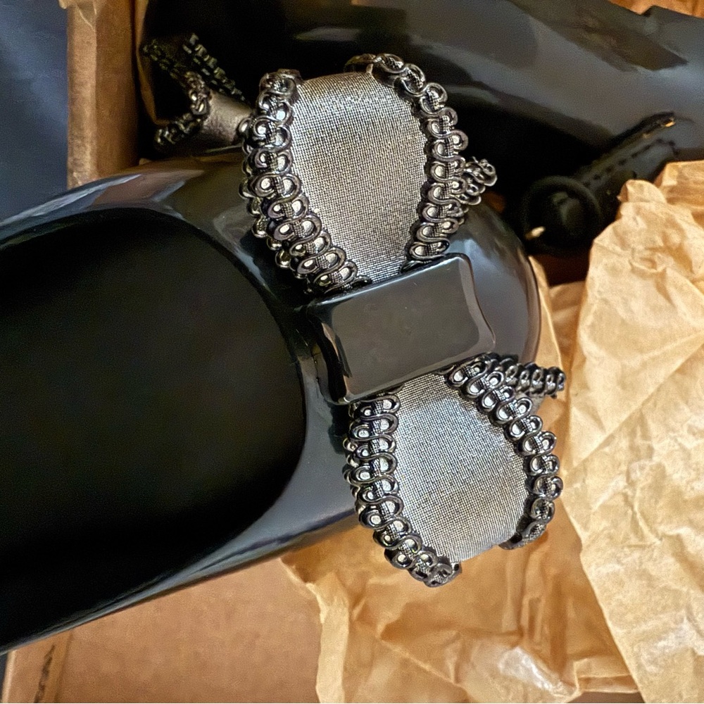 MINI MELISSA BLACK GRAY SILVER BOW SWEET LOVE IV MARY JANE SHOES - Picture 6 of 7